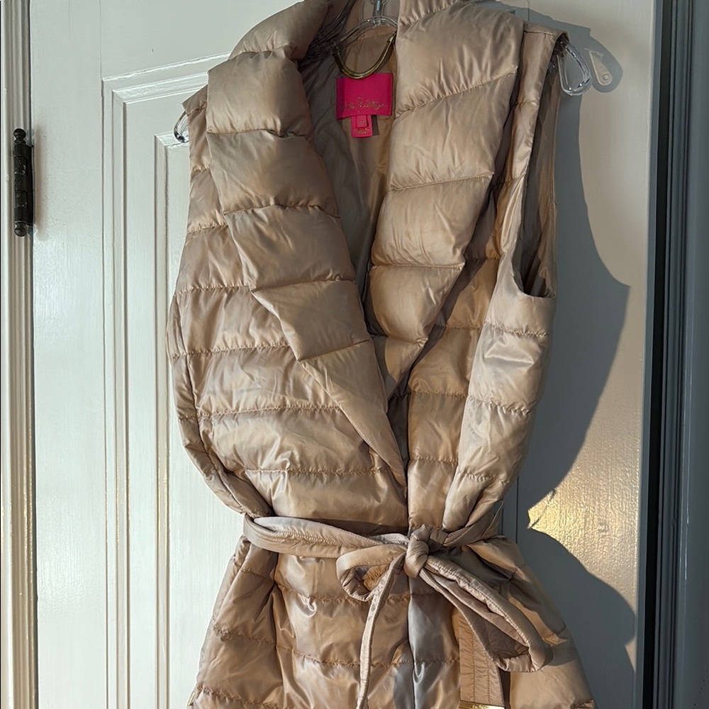 Tan Puffer Vest with Belt